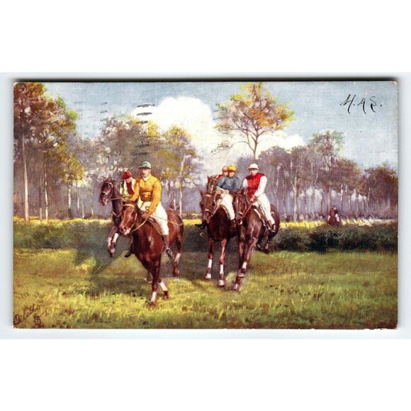 Steeplechasing The Open Ditch Postcard Raphael Tuck Horseracing Horse Race 9118 - Picture 1 of 2